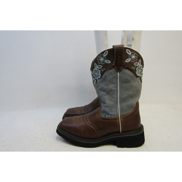 Justin Gypsy Womens Size 8 B Blue Brown Leather Stockman Cowboy Western Boots - Picture 1 of 11